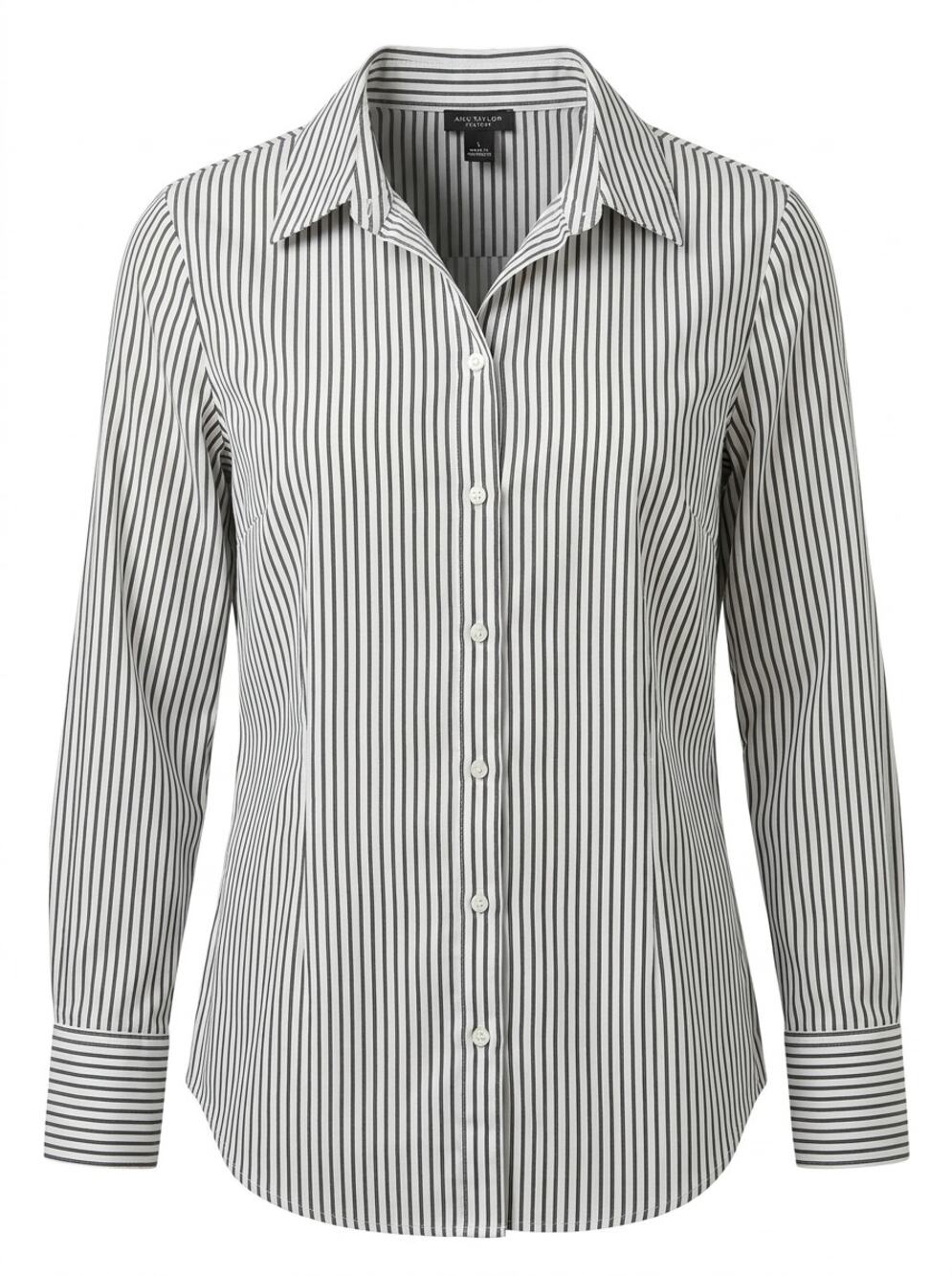 Ann Taylor Factory Black Collared Striped Button-Up Shirt Women Size L